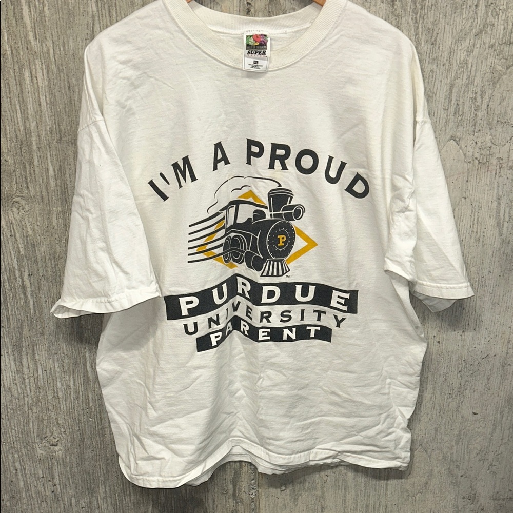 Fruit of the Loom White I’m A Proud Purdue University Parent Tee XL